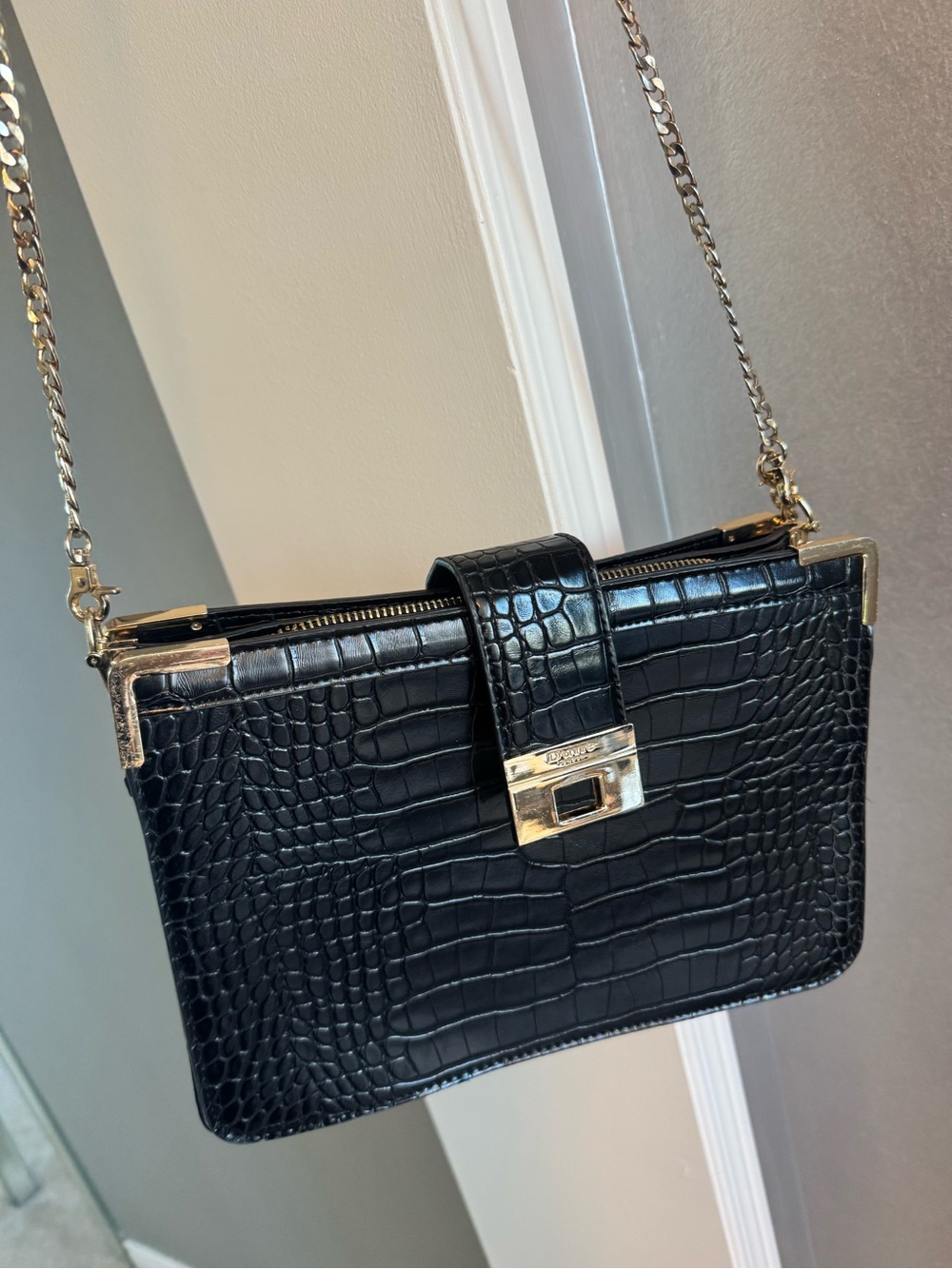 Dune London purse Black Croc-Embossed Chain Shoulder Bag
